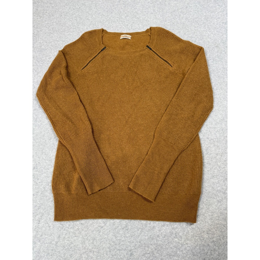 J.Crew 100% Cashmere Waffle Knit Zipper Shoulder Sweater Camel Brown Mens Medium